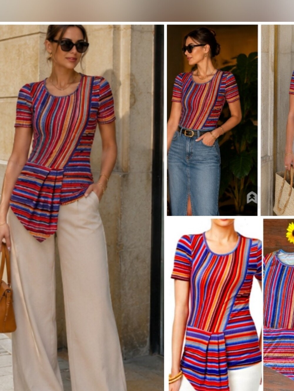 ECI NEW YORK ASYMMETRICAL STRIPE TOP